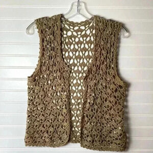 Crochet Lace Fan Stitch Cropped Vest size M/L HANDMADE